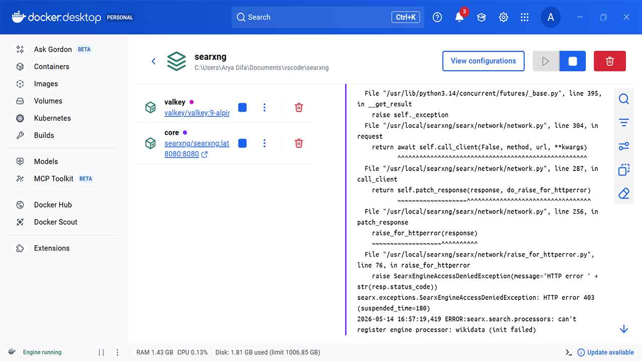 Dockerized Self Hosted Search Engine with SearXNG - Docker for Windows Desktop